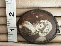 Antique Victorian Revival Cameo Portrait Pendant -Brass Frame Edwardian- Large