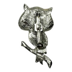 Vintage 1960s White Enamel Pin Owl Branch Brooch Green Rhinestone Eyes