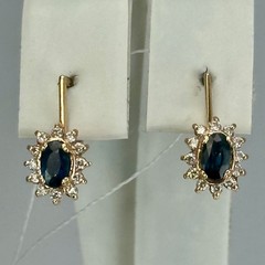Vintage Original Natural Sapphire & Diamond Rose Gold Earrings 585 14K 2.45 g.