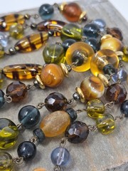 Liz Claiborne Multicolor Glass Lucite Beaded Necklace Autumn Colors 40 Inch VTG