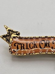Vintage John Wind Maximal Art Halloween Trick or Treat Banner Brooch Pin