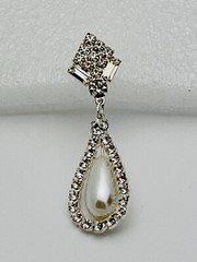 Vintage Charlestone Silver Tone Faux Pearl 70 Crystal Titanium Post Earrings