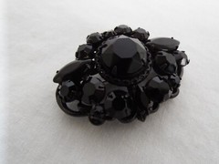 Vintage REGENCY Japanned Jet Black Rhinestone Pin Pendant Brooch Signed Mourning