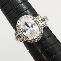 Vintage Elegant RING Silver 925 with Big Bright Stone -size: 8.25US (18mm) | #91