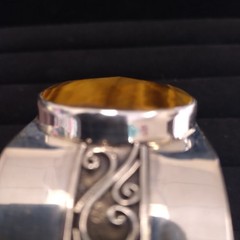 Sterling Indonesia 925 Bangle Wide Cuff with Round Faceted Tiger Eye Stone