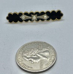 Antique Victorian Enamel Black Bar inset Seed Pearl Center Mourning Brooch
