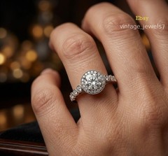 1.94CT Round Cut Halo Vintage Lab Created Diamond Engagement Ring 14K Gold Over