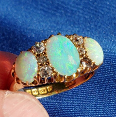 Original EARTH MINED OPAL DIAMOND ART Deco Engagement Ring Antique 18K GOLD BAND