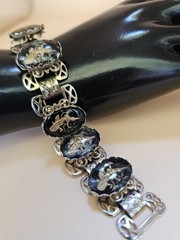 Vintage Siam Thai Dancer Panel Bracelet Black Glass Intaglio 7″ Wide…