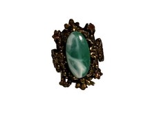 Antique Statement Cocktail Ring Faux Malachite Parks Bros & Rogers C. 1915-31