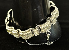 VTG ART DECO Style Rhodium Plated Baguette Rhinestone Link Bracelet 7.5″L BLING!