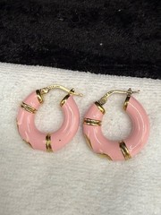 Vintage Veronese Sterling Silver Pierced Hoop Earrings Pink Enamel