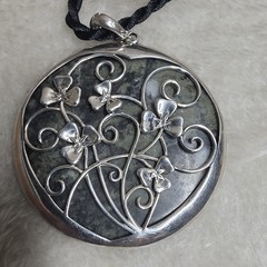 Large 2 Inch Sterling Silver Genuine Connemara Marble Shamrock Pendant