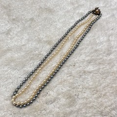 Vintage Majorica Faux Pearl Necklace 2 Strand Cream Oil Slick Box Papers 20″