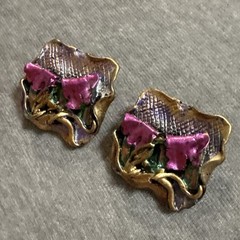 Big Bold Vintage 1980s Memphis Polymer Clay Clip On Earrings Abstract Metallic
