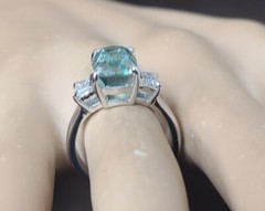 14k White Gold Engagement Ring 4.23ct.Natural Sky Blue Tourmaline Cushion Shape