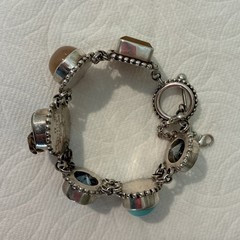 Vintage Stephen Dweck One Of A Kind Chunky Bracelet 925 Sterling Silver w/Gems