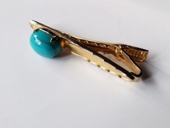 Vintage Matching Set Cufflinks, Tie Bar & Tack Gold Tone W Faux Turquoise Stones