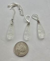 Art Deco Crystal Floral Frosted Molded Glass Pendant Necklace & Earring Set