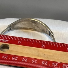 Vintage Alpaca Mexico Hinged Bracelet Celestial & Mountains Abalone, MOP 7”