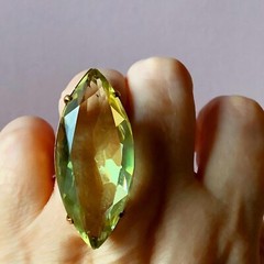 VINTAGE HUGE MASSIVE STATEMENT 10K GOLD MARQUISE LEMON GREEN QUARTZ CITRINE RING