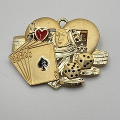 Danecraft Queen of Spades Brooch Pin Goldtone Royal Flush Back Repaired
