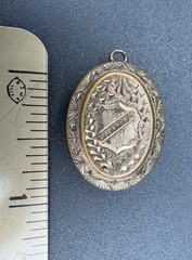 Antique Victorian Enamel Photo Locket Monogram Shield Pendant