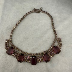 Vintage Purple Rhinestone Necklace Gold Tone 14”