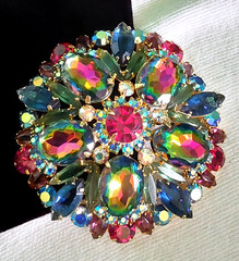 Juliana Rhinestone BRACELET BROOCH EARRING SET Book Pcs Watermelon Vitrail Rare