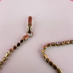 Vintage Rhinestone Bracelet Pastel Multi Color Gold Tone Tennis Cup Chain 6.75″