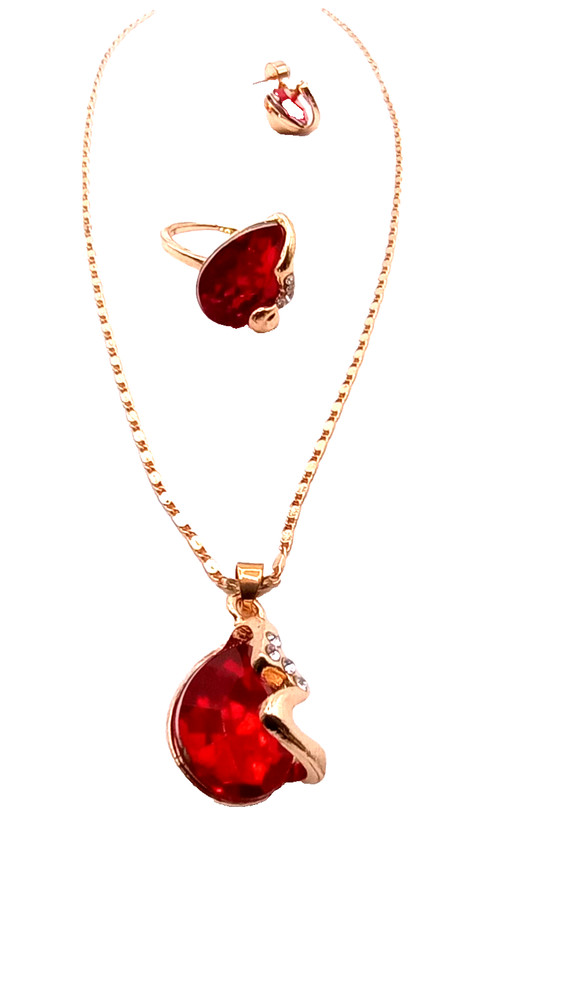 Vintage Red Crystal Choker Necklace Earrings Ring Set 13 15 In Ring Size 7 1/2