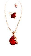 Vintage Red Crystal Choker Necklace Earrings Ring Set 13 15 In Ring Size 7 1/2