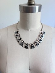 Vintage Alpaca Silver Necklace Choker Inlay Abalone Mexico Stamped 17″ Clasp