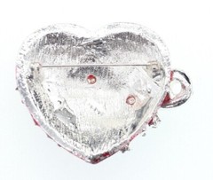 CRYSTAL HEART BROOCH! Sparkling Clear/Red Pin. Silver Tone Set.Mother’s Day Gift