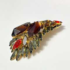 Vintage Juliana Rhinestone Brooch Clip Earrings Autumn Colors Watermelon Gold