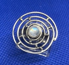 X04 Big Spiral Rainbow Moonstone 1” Crown – 925 Silver Ring Size 5.75 Vintage