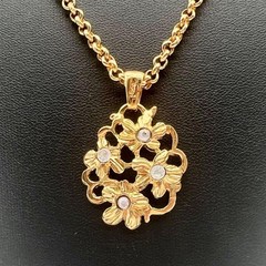 YSL Yves Saint Laurent Vintage Floral Necklace Gold Tone Rhinestone Rare Jewelry