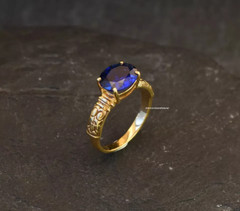 3.00 Ct Oval Cut Real Sapphire & Diamond Engagement Ring 14K Solid Yellow Gold
