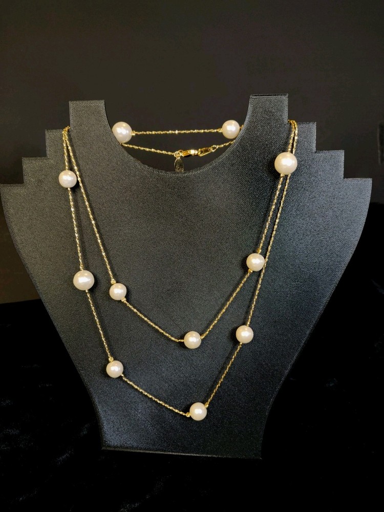 Elegant Vintage Gold Tone Round Faux Pearl Premier Designs 35 Inch Long Classic