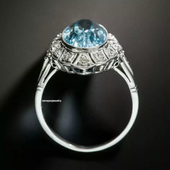 2.23 CT Elongated oval cut aquamarine milgrain style 925 sterling silver Ring