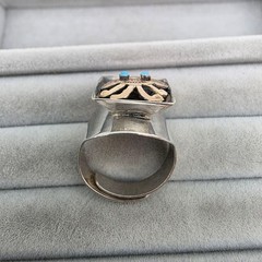 Zuni Silver Ring Kachina Turquoise Silver Free Size Vintage