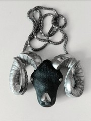 HUGE Vintage LUCA RAZZA Black Rams Head ARIES Pendant