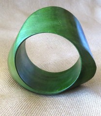 Vintage Green Bangle Wood Chunky Sculptural Asymmetrical Designer Bracelet