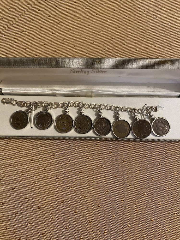 Indian Head Pennies Each Are Enclosed In A Bezel Attached To 925 Italy Bracelet