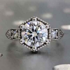 Art Deco Vintage VVS1 Lab Created Diamond 14K White Gold Finish Engagement Ring