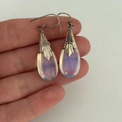 Vintage Sterling Silver Opaline Glass Dangle Earrings