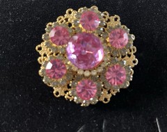 Vintage Pink Rhinestone Brooch and Matching Clip On Earrings Set