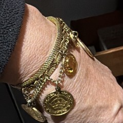 Vintage Cuff Bracelet Faux Coins Mesh Bracelet Elizabeth II Regina 2 1/4”