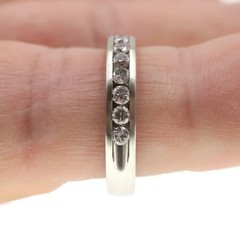 14k Solid White Gold Natural Diamond Band Ring with Brush Finish Size 7