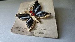 Gold Tone Metal & Enamel Butterfly Brooch Vintage Costume Jewelry READ